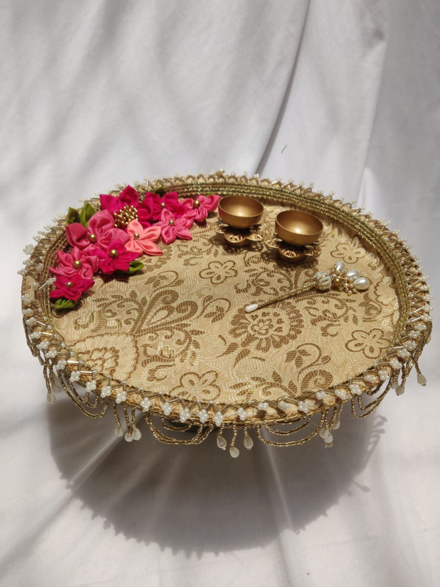 Pink floral pooja thaali – Varnan Jaipur | Customised Gift Hampers ...